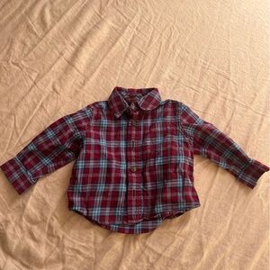 Tea Collection Maroon and Blue Flannel Long Sleeve 6-9 months